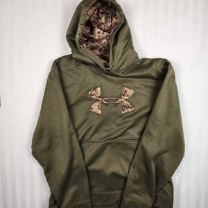 UnderArmour Hoodie Mens M Green Hooded MD Polyester Pullover Camo Outdoor